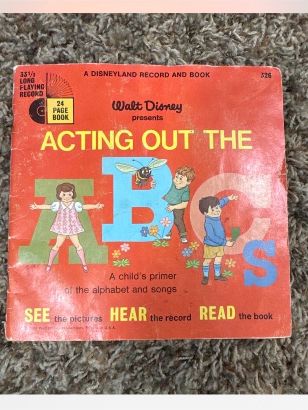 Vintage 1967 Walt Disney Disneyland Record and Book #326- Acting Out The ABCs